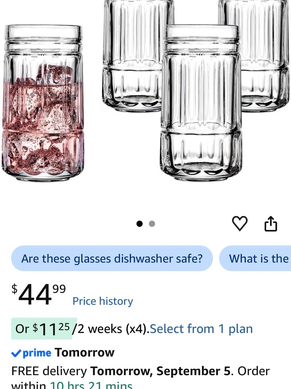 Amazon Clear Ribbed Highball Glasses - Set of 4